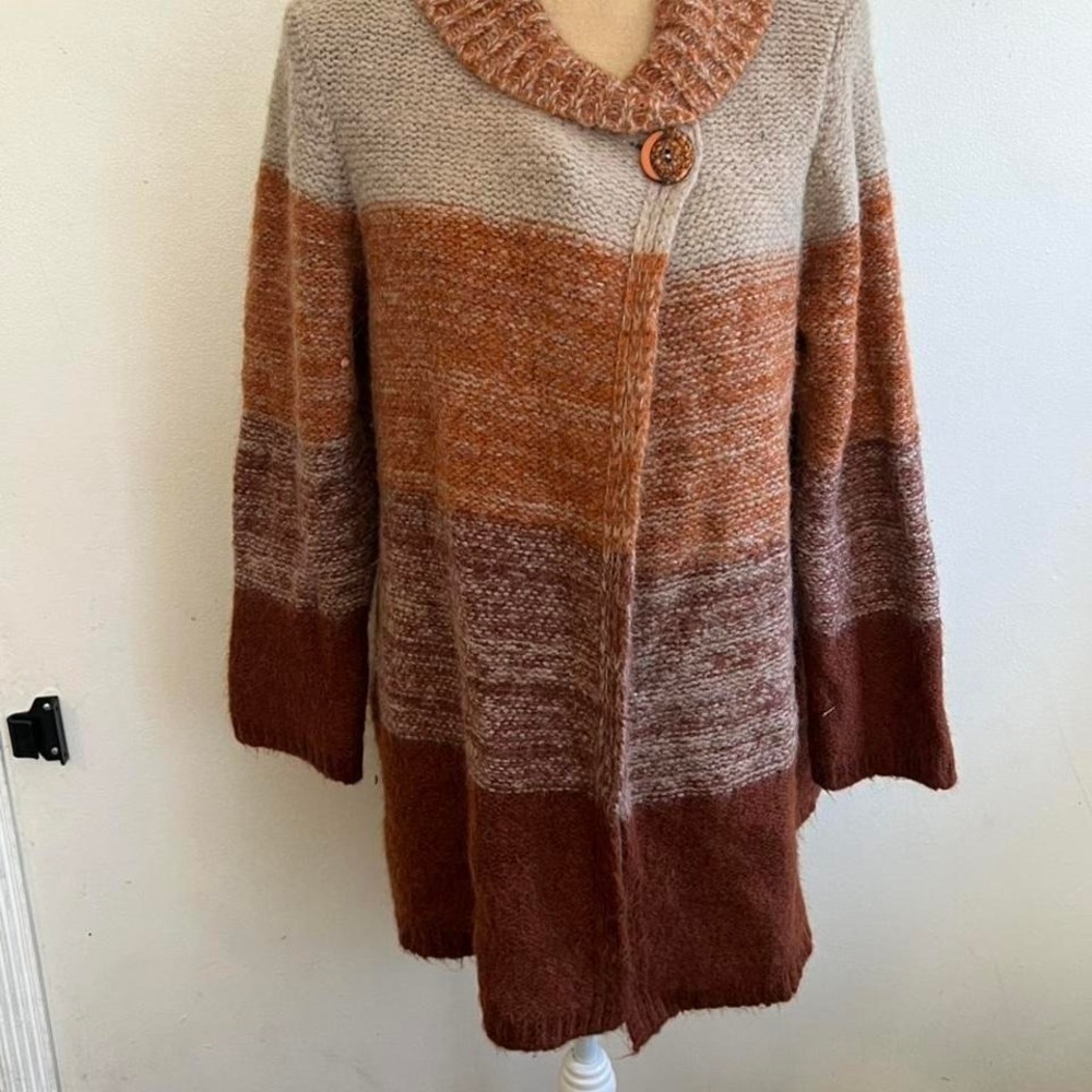 Betty Betty Firenze Italy Wool Blend Colorblock Cardigan Sweater Rust Orange L